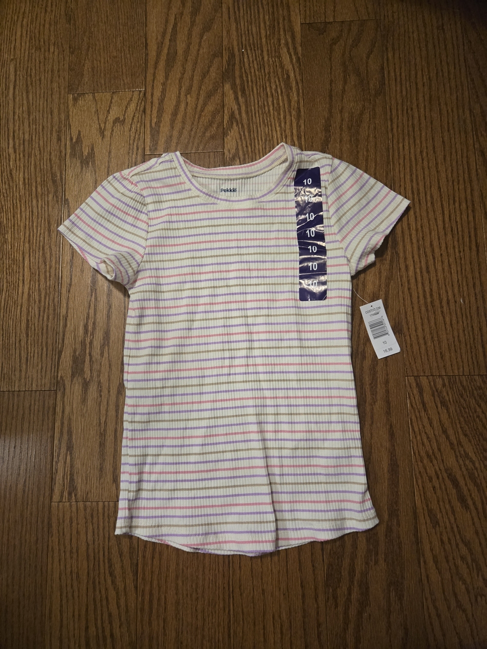 Pekkle Kids' Pastel Stripe Short Sleeve Tee - White/Pastel Size 10